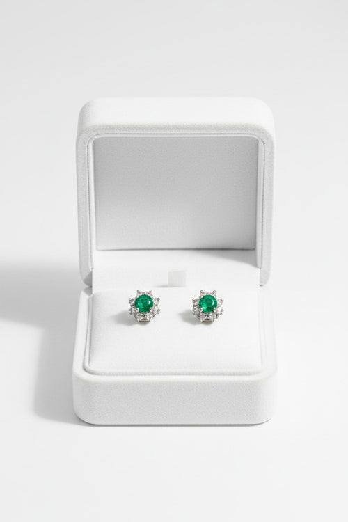 JADE Earrings (Flower | 18K White Gold | 16 Diamonds) 0,5cm
