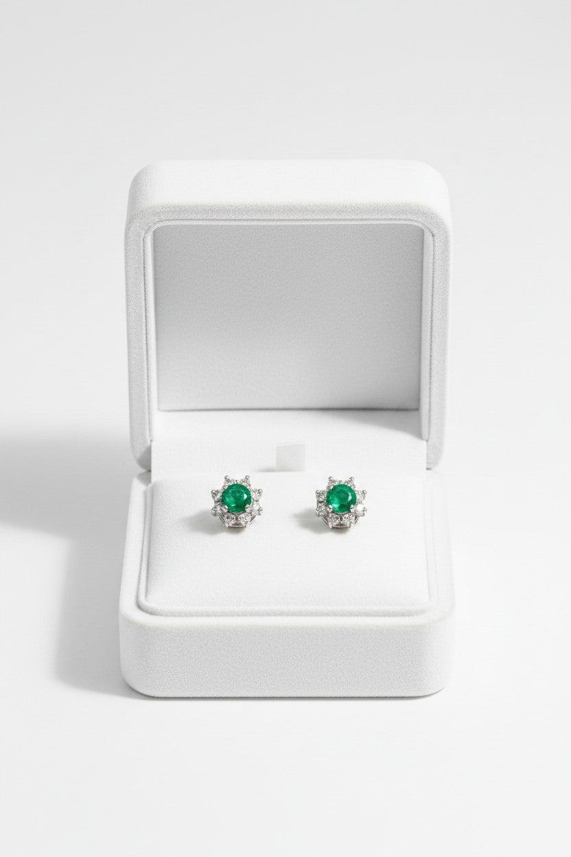 JADE Earrings (Flower | 18K White Gold | 16 Diamonds) 0,5cm